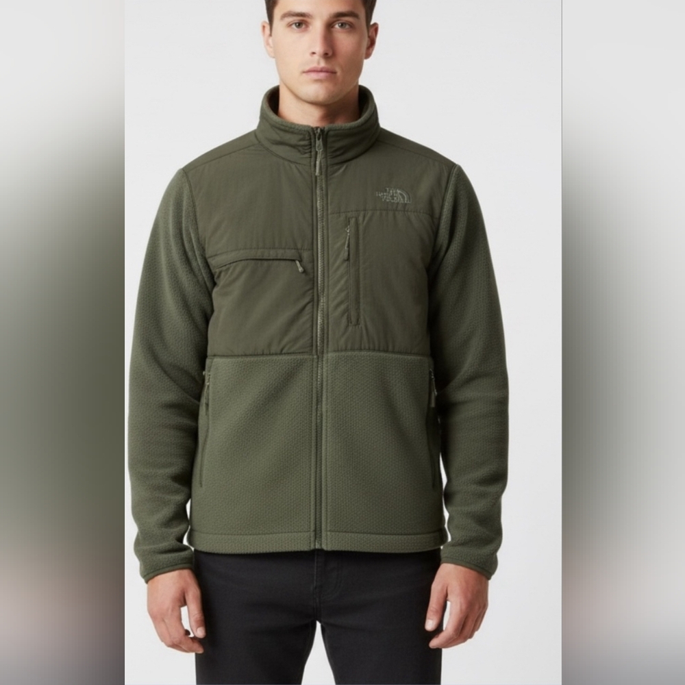 The North Face Men's Olive Green Fleece Jacket Coat Size Medium